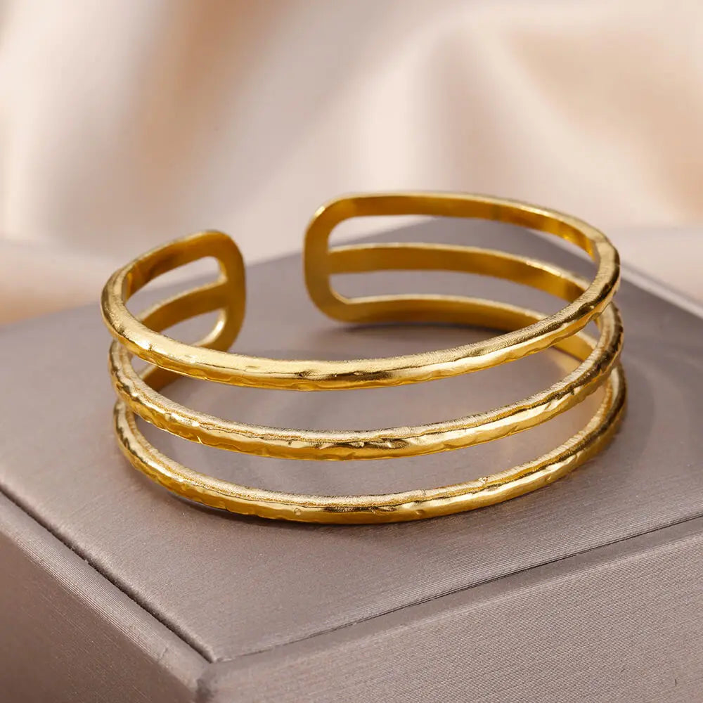 Bracelet Jonc Plaqué Or Acier Inoxydable
