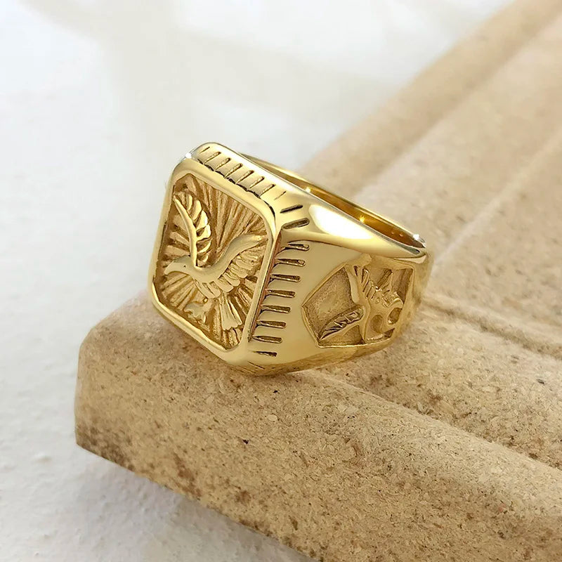 Chevalière Aigle Royal en Plaqué Or pour Hommes