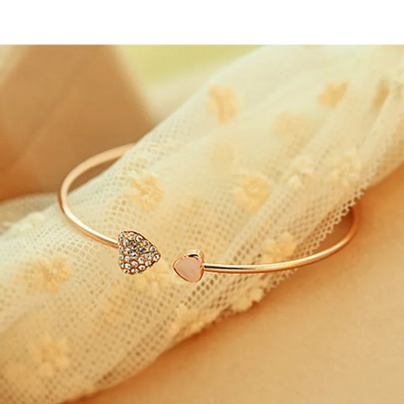 Bracelet double Cœur Cristal Ajustable avec Nœud Papillon