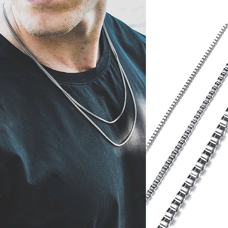 Collier chaîne boîte en acier inoxydable
