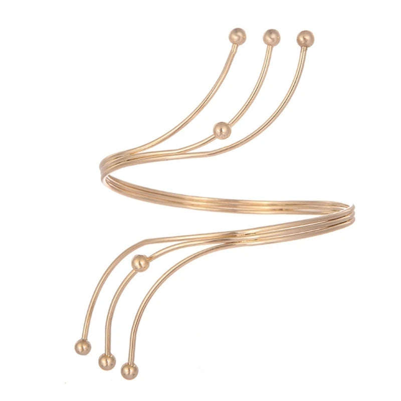 Bracelet Manchette Spirale Haut de Bras – Forme Tourbillon Ajustable Or & Argent