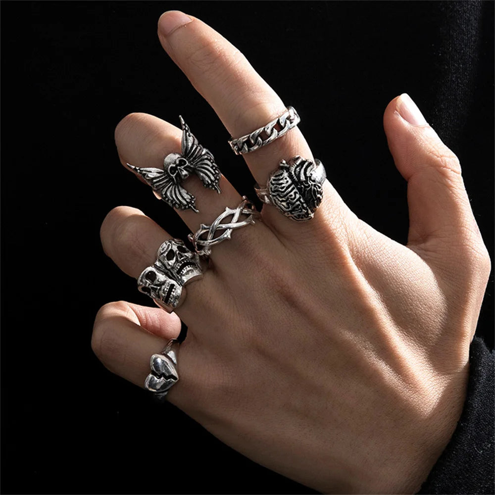 Ensemble de Bagues Squelette Gothique 2023 EternalBond - Style Punk pour Hommes