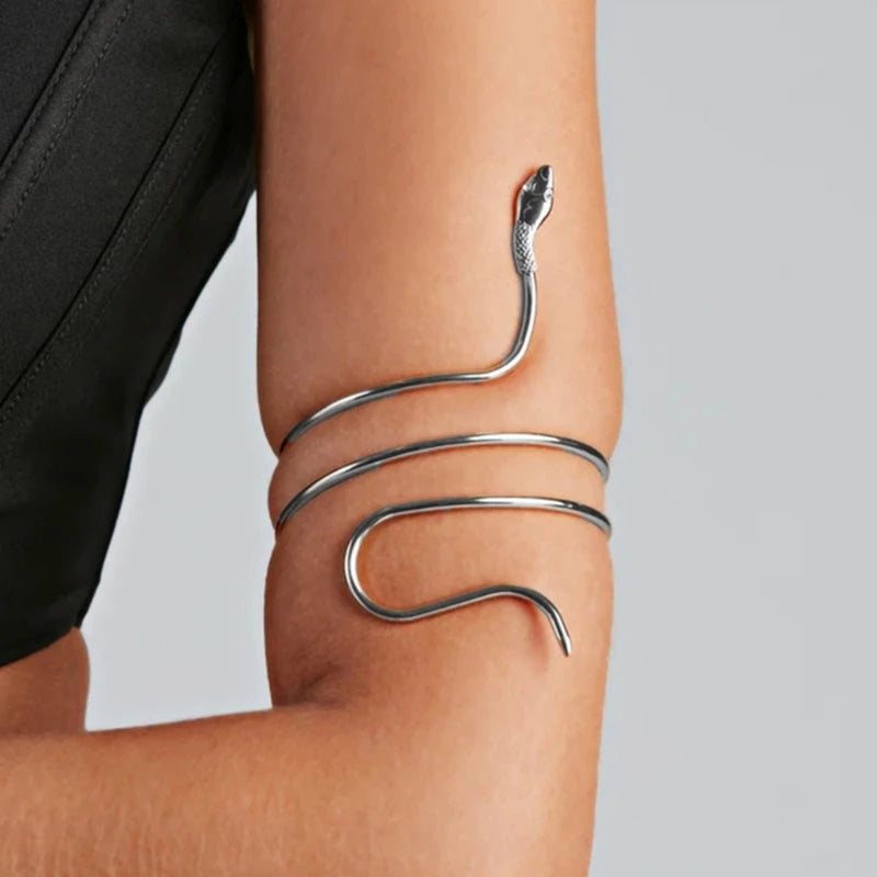Bracelet Manchette Spirale Haut de Bras – Forme Tourbillon Ajustable Or & Argent