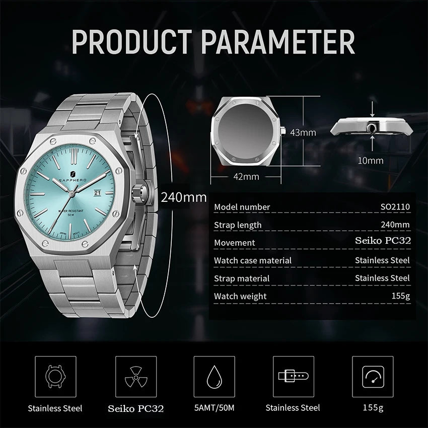 Montre Homme Acier Inoxydable – Quartz Japonais, Étanche & Élégante