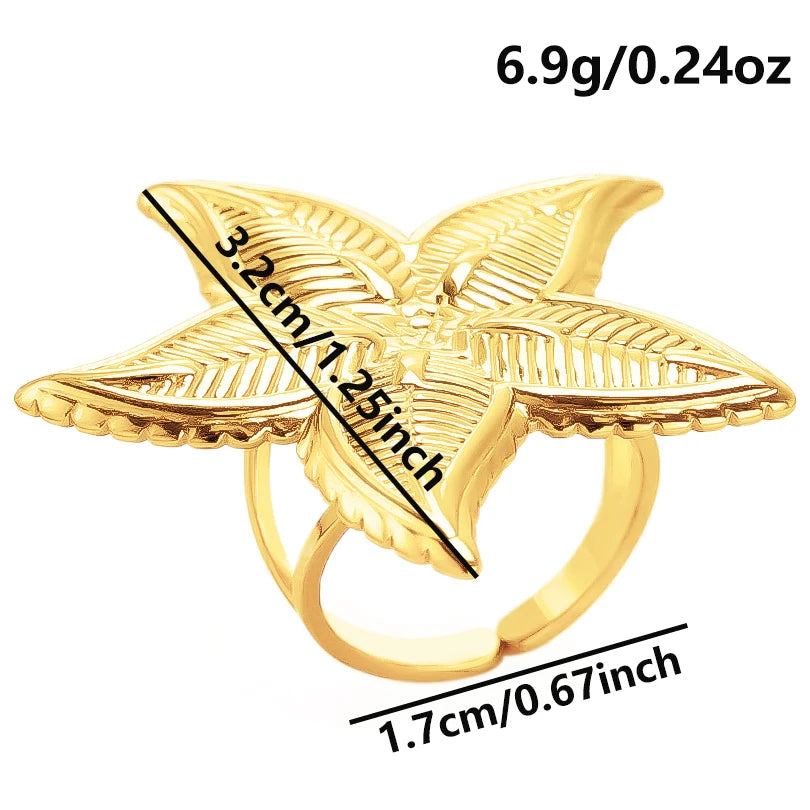 New Temperament Stainless Steel Ocean Series Starfish Jewelry Metal Pendant Necklace/Earring/Ring  No Fading For Women Punk Set