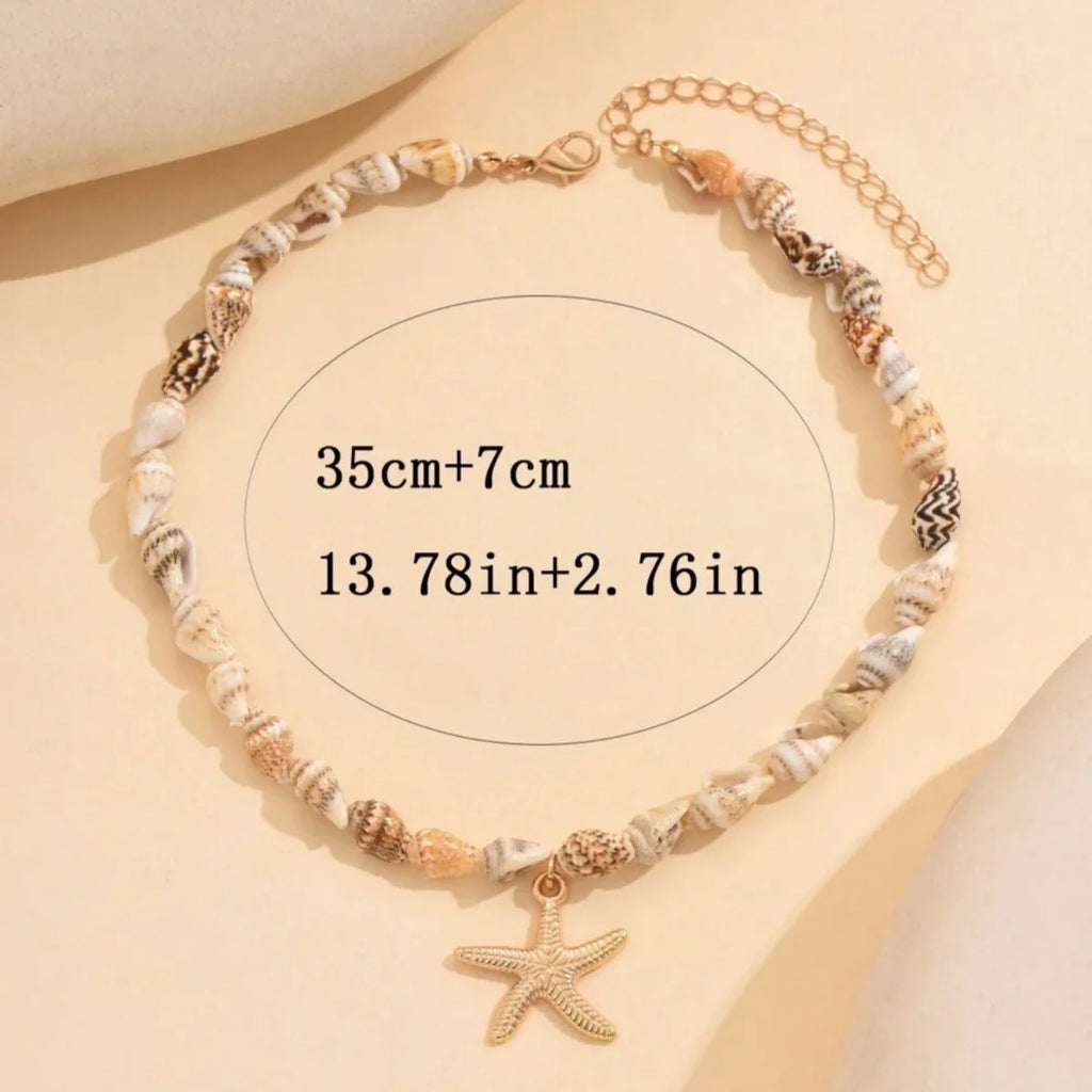 Bohemia Multicolour Bead Shell Pendant Necklace for Women Fashion Summer Adjustable Geometric Jewelry Holiday Beach Gift