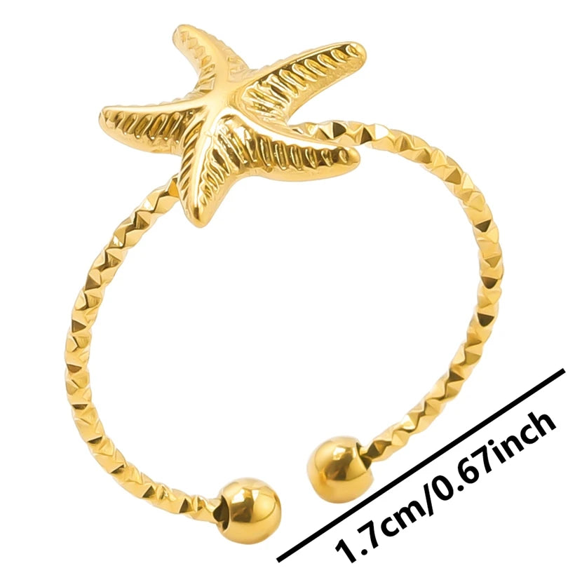 New Temperament Stainless Steel Ocean Series Starfish Jewelry Metal Pendant Necklace/Earring/Ring  No Fading For Women Punk Set