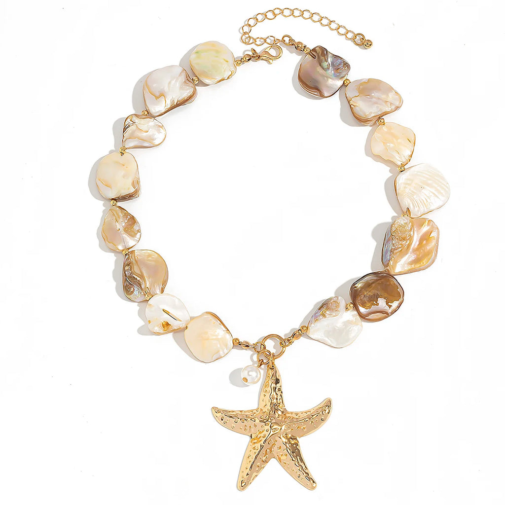 Lacteo Bohemia White Color Star Chain Necklace Summer Ocean Beach OT Buckle Snail Pendant Adjustable Metal Necklace Jewelry Gift
