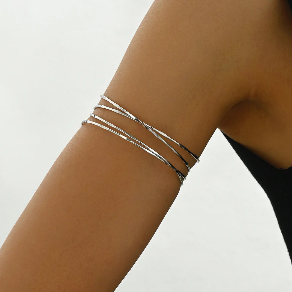 Upper Arm Cuff Bracelet for Women Minimalist Gold Plated Armband Statement Party Armlet Jewelry Gift Summer Vacation Accessories