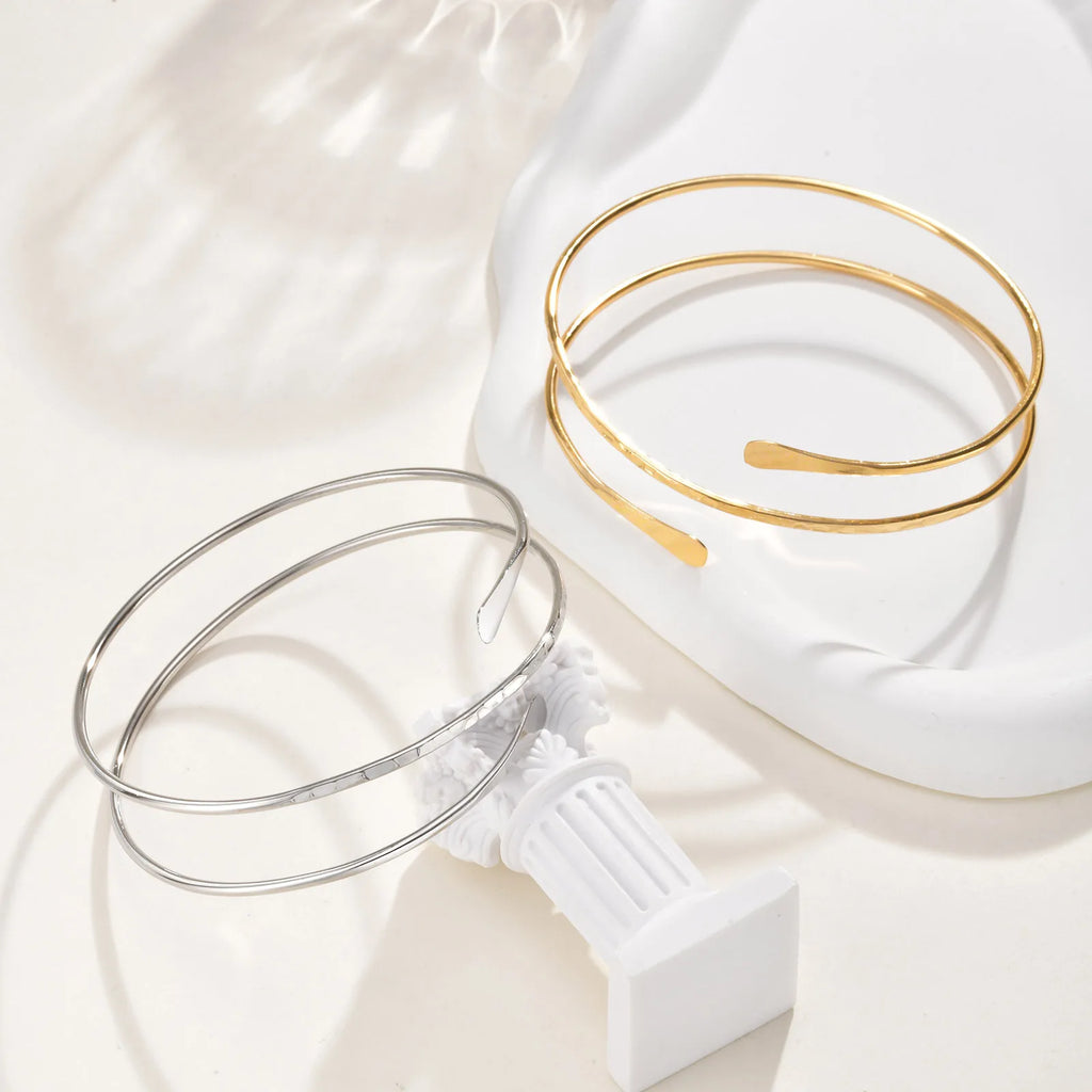 Bracelet Manchette Haut de Bras Géométrique – Plaqué Or & Argent Ajustable