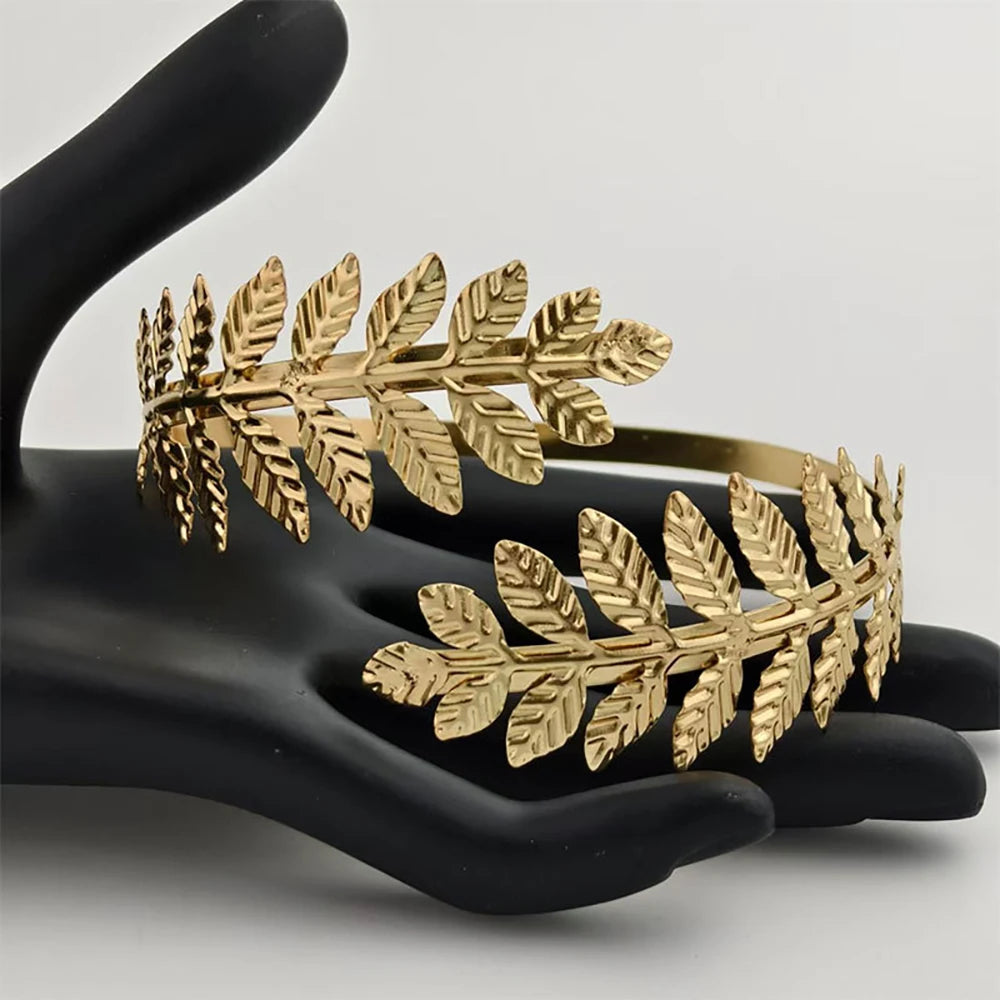Bracelet Manchette Haut de Bras Feuilles Dorées – Style Grec Antique