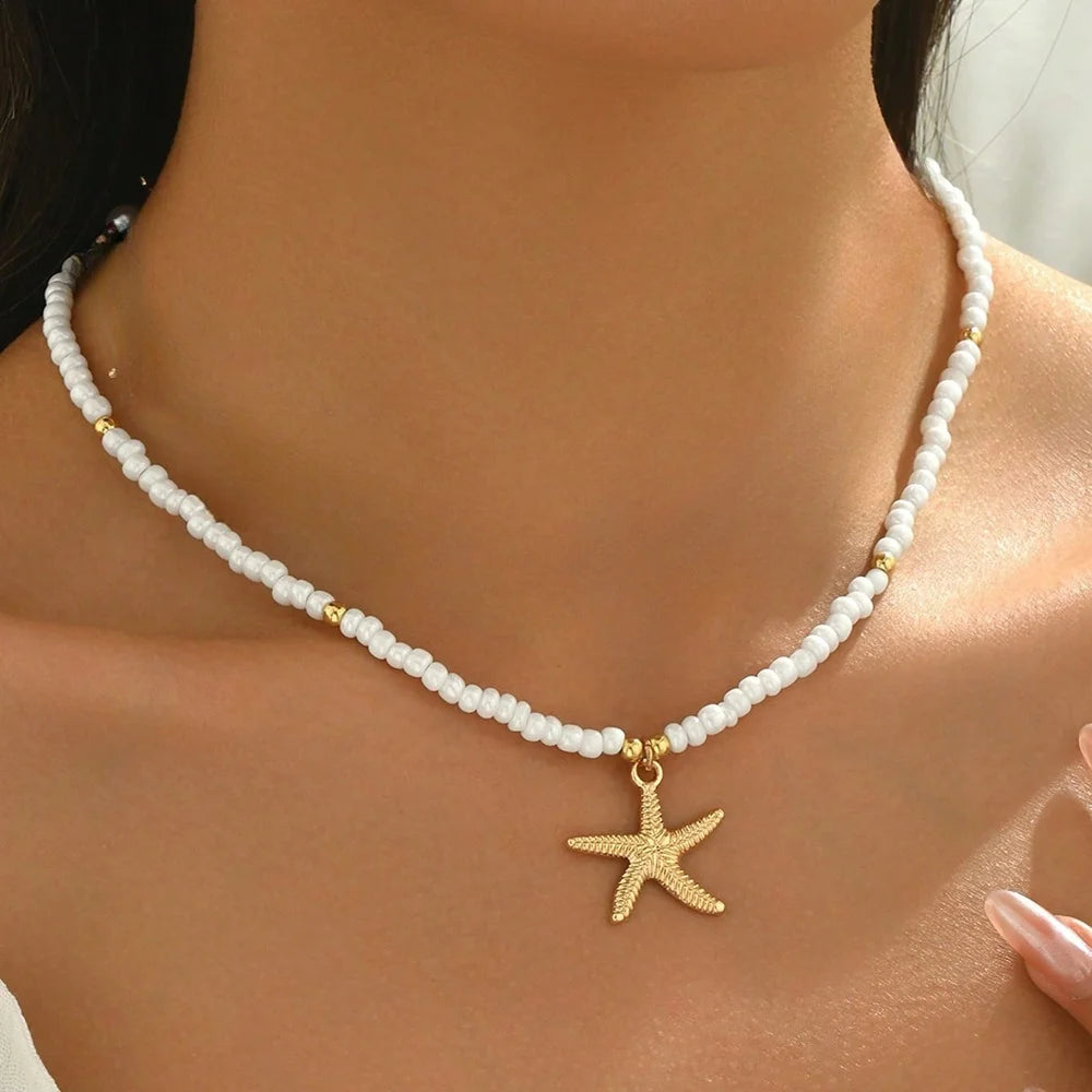 Fashionable  Natural Seashell Beaded Necklace Shell Pendant Ocean Inspired Jewelry Choker Suitable For Women Holiday Party Daily