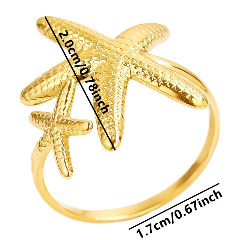 New Temperament Stainless Steel Ocean Series Starfish Jewelry Metal Pendant Necklace/Earring/Ring  No Fading For Women Punk Set