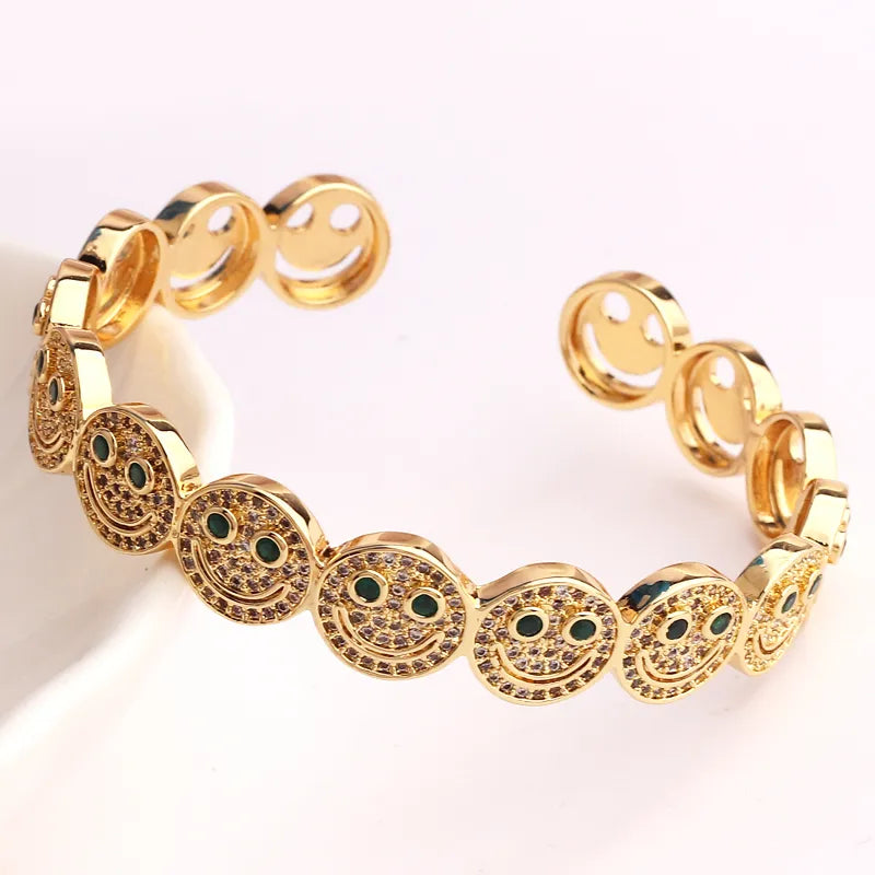 Bracelet Jonc Smiley Plaqué Or Zircon