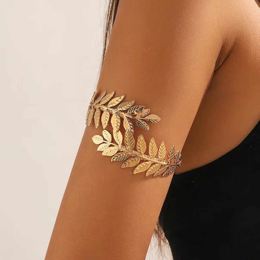 Bracelet Manchette Haut de Bras Feuilles Dorées – Style Grec Antique