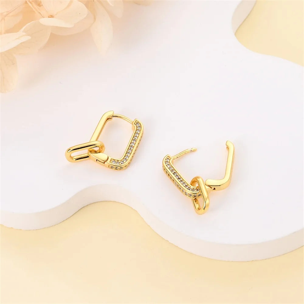 Boucles d'Oreilles Élégantes en Argent 925 et Or K - Design Double Boucle Carrée, Parfaites pour Anniversaires et Soirées