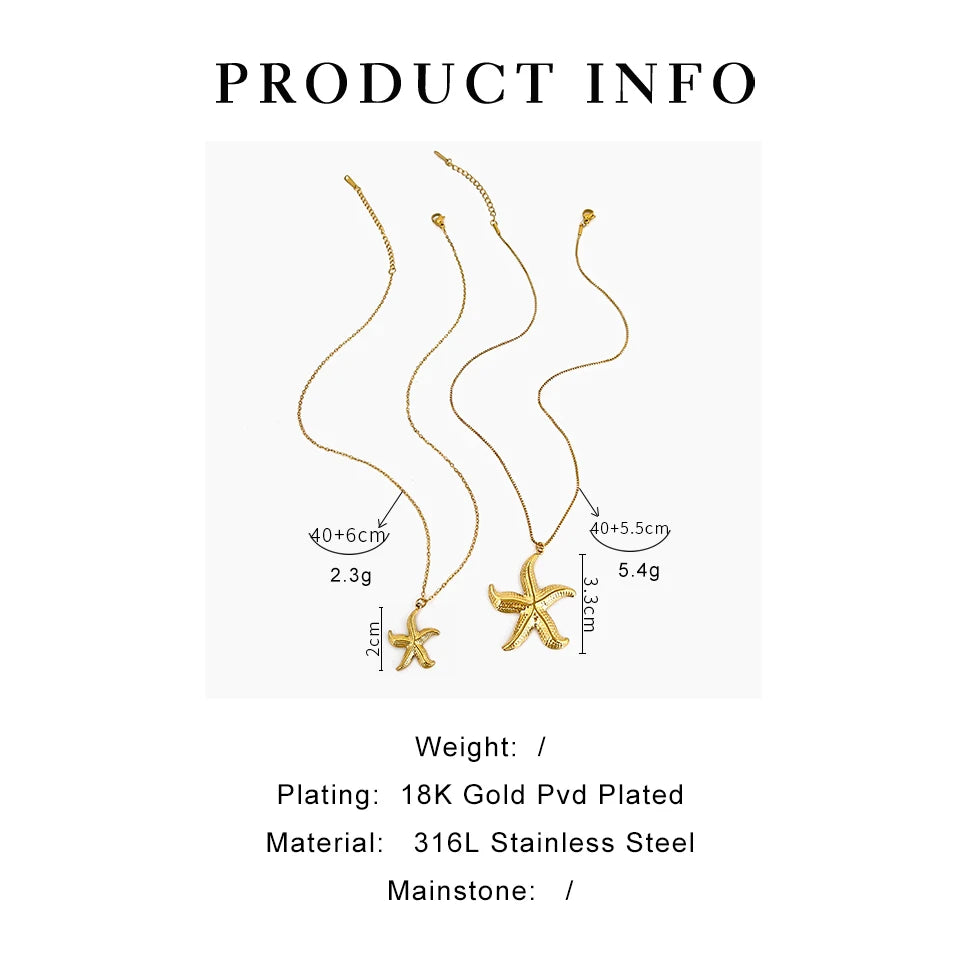 Peri'sbox 2 Sizes Gold Plated Starfish Pendant Necklace for Women Dainty Stainless Steel Waterproof Fashion Jewelry Summer Beach