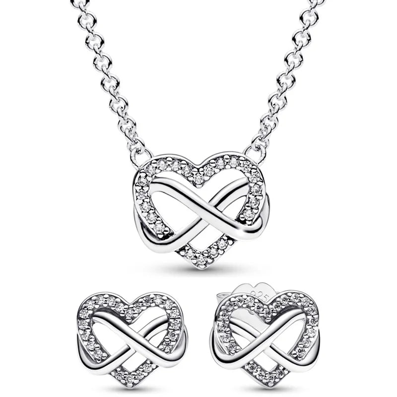 Parure Collier et Boucles d'Oreilles Cœur Infini