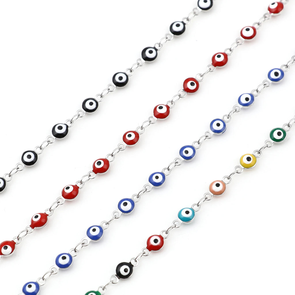 Bracelet Œil Maléfique en Acier Inoxydable 304 avec Perles Émaillées