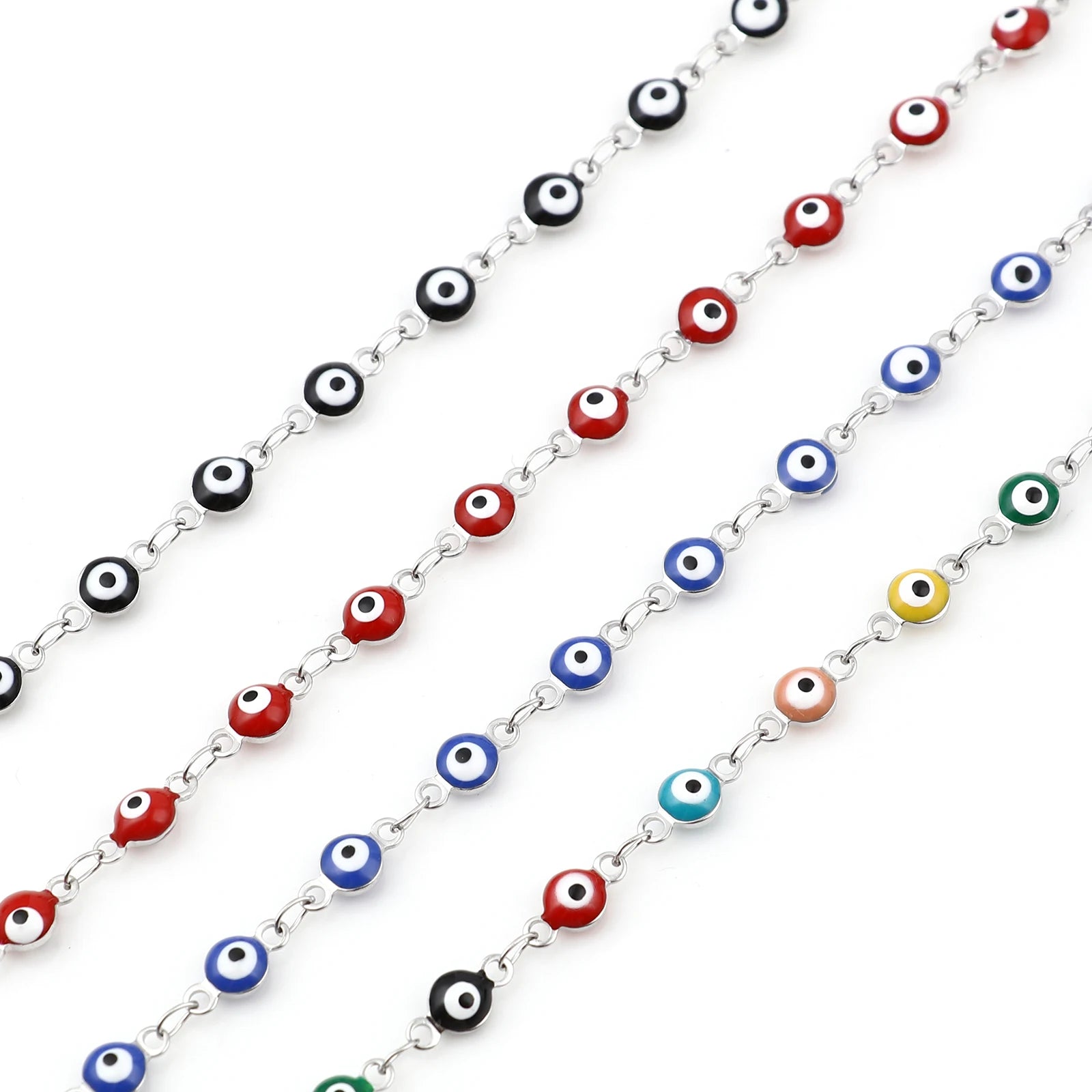 Bracelet Œil Maléfique en Acier Inoxydable 304 avec Perles Émaillées