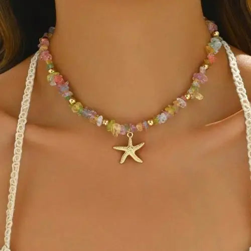 Bohemia Multicolour Bead Shell Pendant Necklace for Women Fashion Summer Adjustable Geometric Jewelry Holiday Beach Gift