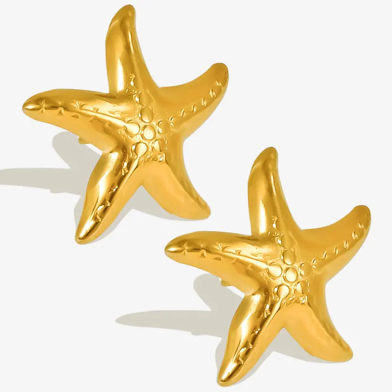 New Temperament Stainless Steel Ocean Series Starfish Jewelry Metal Pendant Necklace/Earring/Ring  No Fading For Women Punk Set