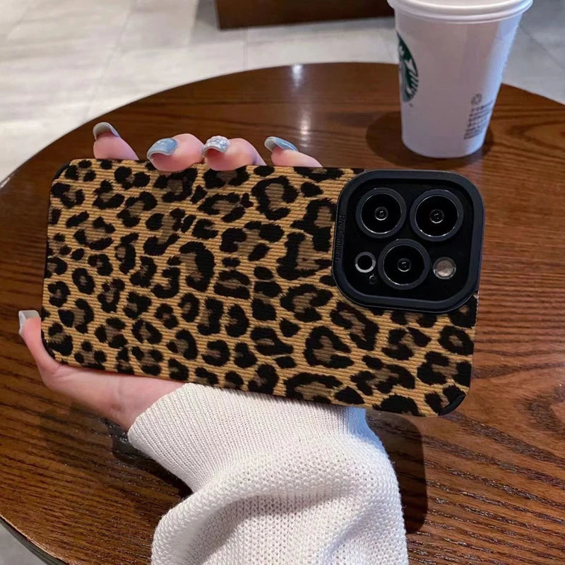 Coque en Silicone et Cuir Motif Léopard pour iPhone