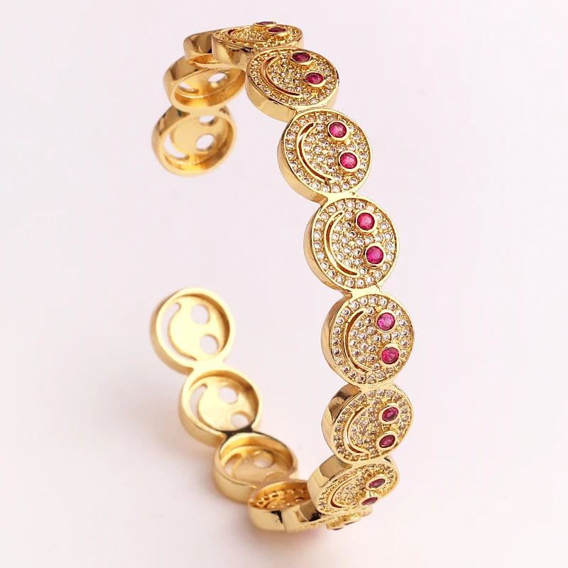 Bracelet Jonc Smiley Plaqué Or Zircon