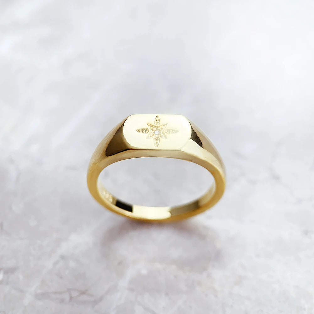 Bague Chevalière Étoile Vintage en Argent Sterling 925