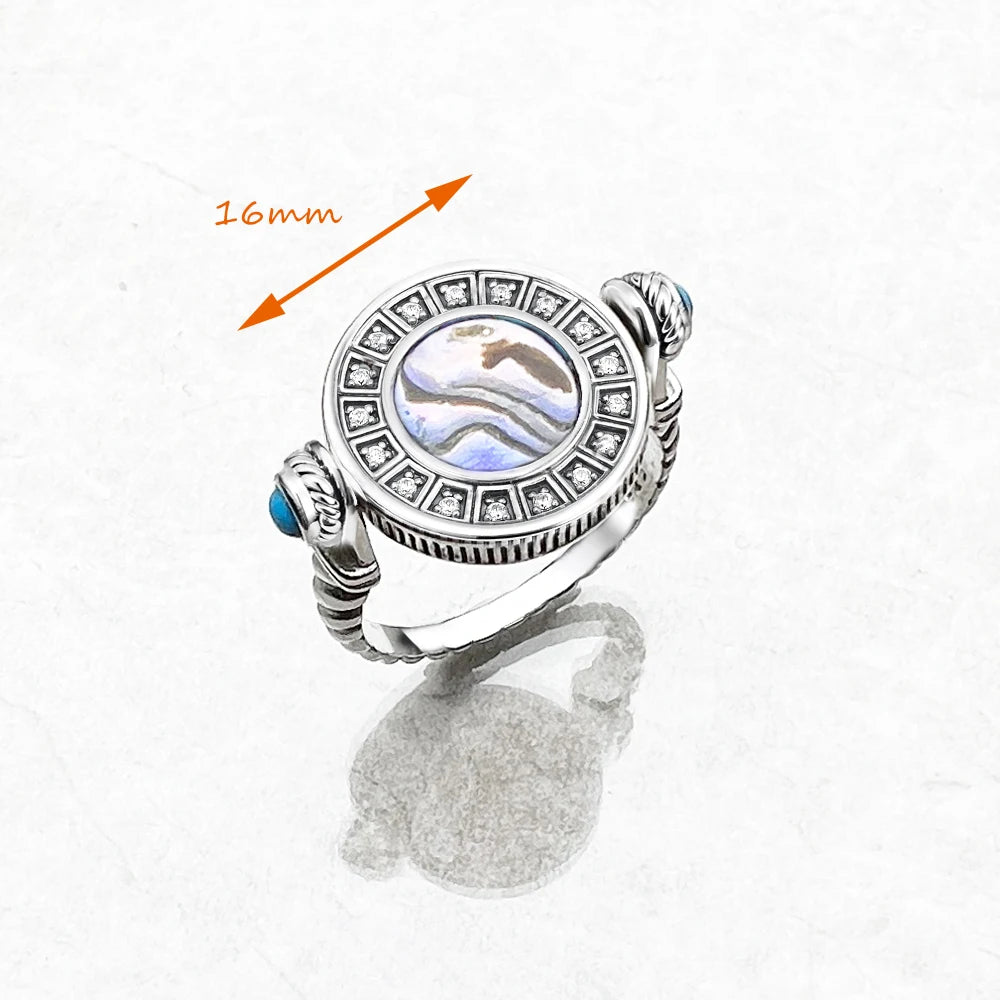 Anneau Rotatif avec Coquille d'Abalone - Style Europe - Bijoux Fines pour Femmes - Hiver - Cadeau Vintage en Argent Sterling 925