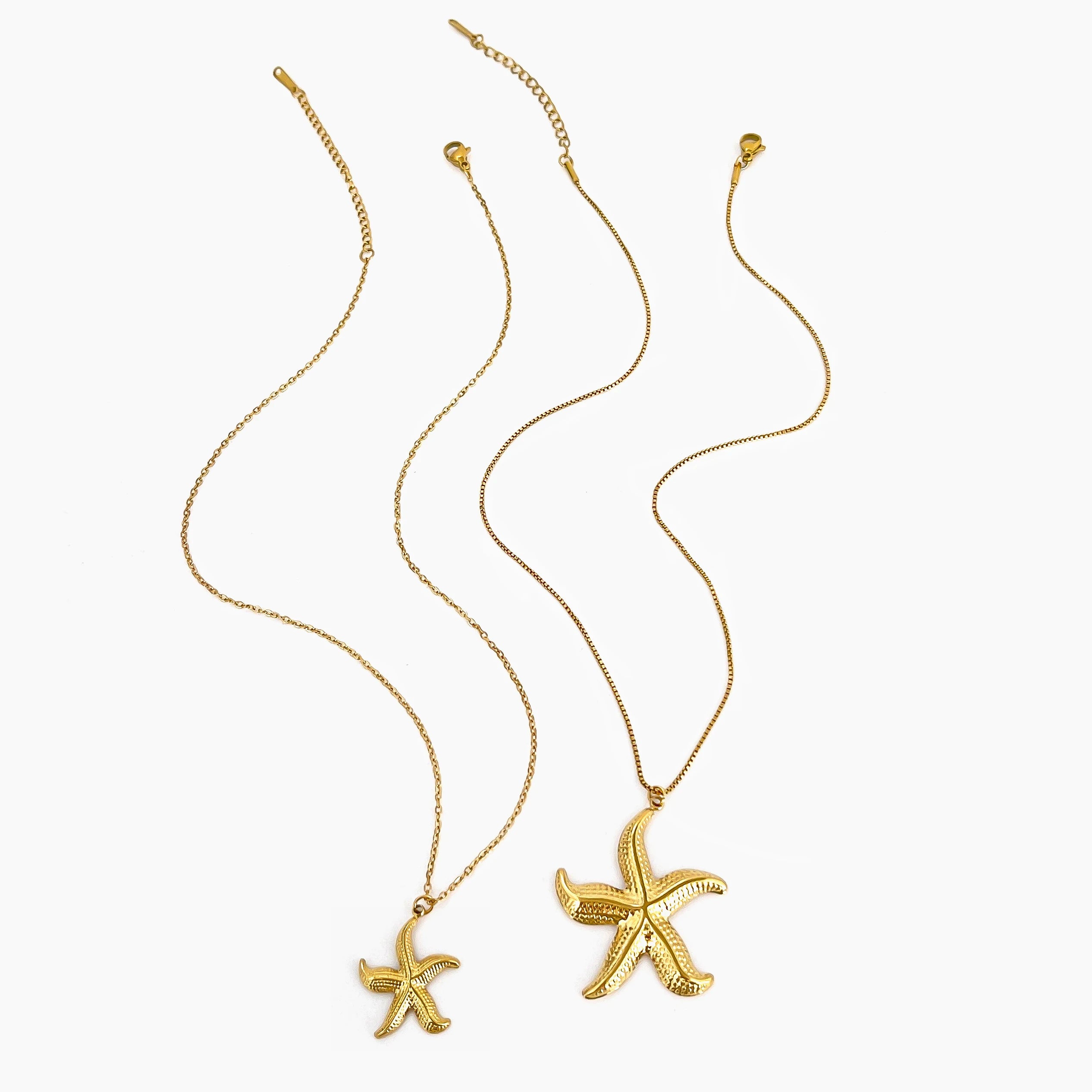 Peri'sbox 2 Sizes Gold Plated Starfish Pendant Necklace for Women Dainty Stainless Steel Waterproof Fashion Jewelry Summer Beach