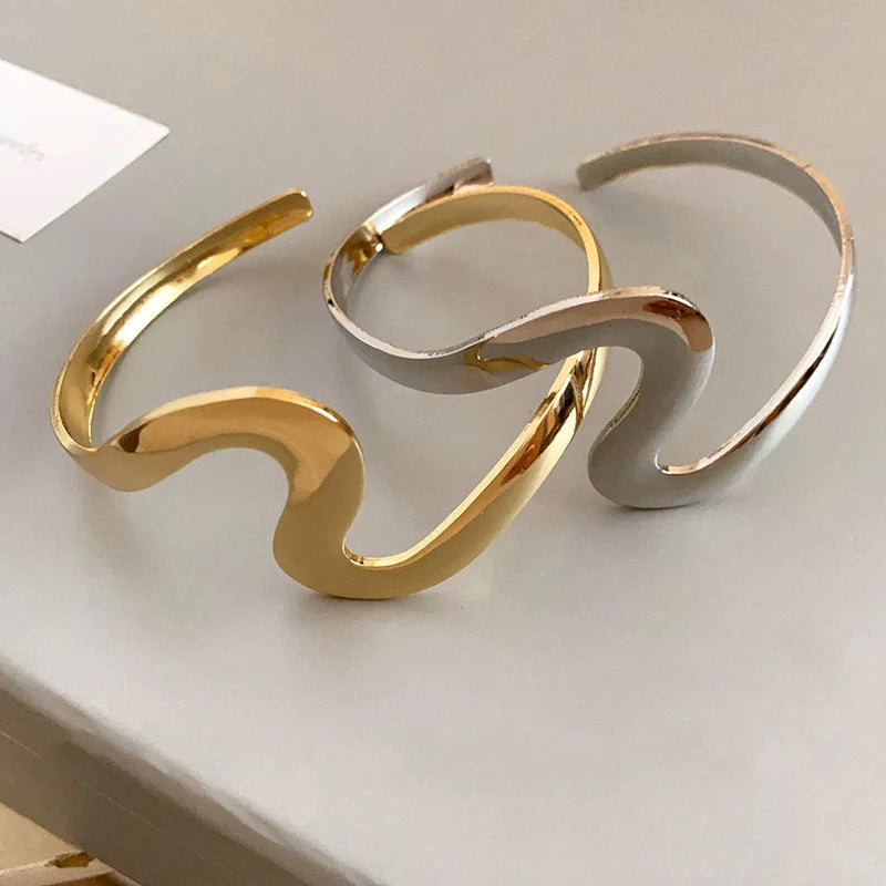 Personality Trendy Metal Irregular S-shaped Wavy Shape Open Bracelet Wrist Bracelet Bangle For Women Party Jewelry