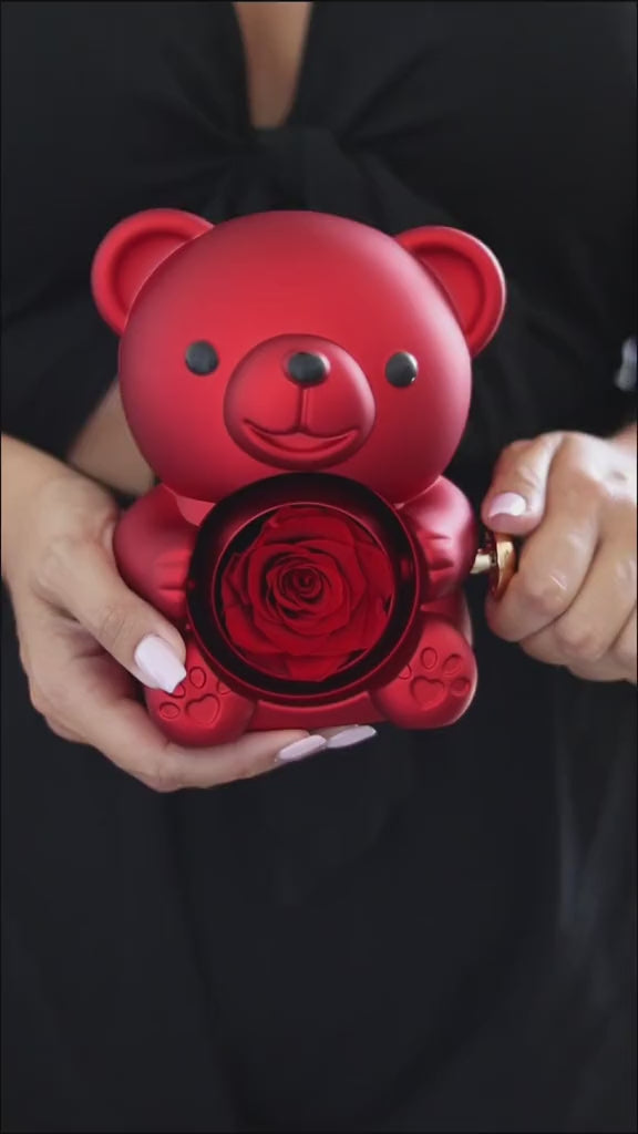 Boîte Cadeau Eternal Rose en Forme d'Ours avec Collier - Coffret Bijoux Rotatif pour Femme et Petite Amie, Idéal Saint-Valentin et Mariage
